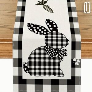 Buffalo Plaid Easter Bunny Rabbit Fabric Table Runner Decor Spring Holiday